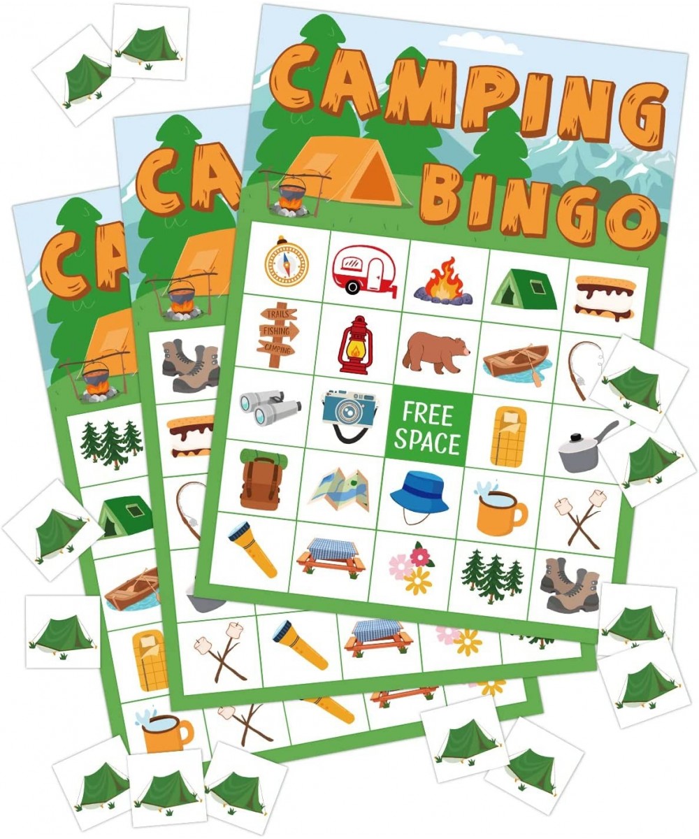 Camping Bingo Game Outdoor Indoor Activities Hike Field Trip Supplies Party Favors Card Games for Adults 24 Players Family Fu...