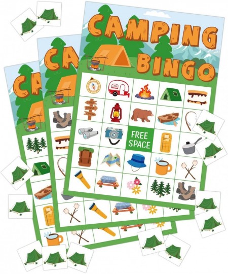 Camping Bingo Game Outdoor Indoor Activities Hike Field Trip Supplies Party Favors Card Games for Adults 24 Players Family Fu...