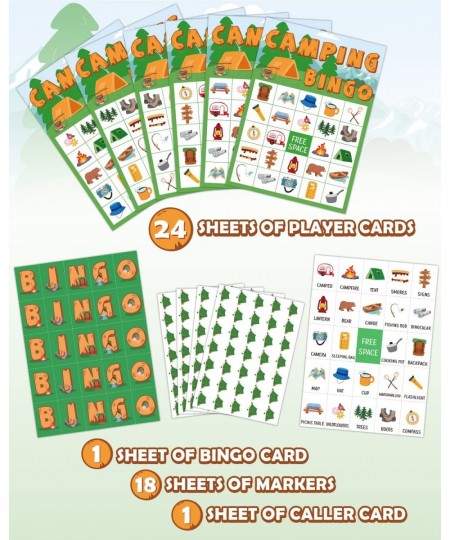 Camping Bingo Game Outdoor Indoor Activities Hike Field Trip Supplies Party Favors Card Games for Adults 24 Players Family Fu...