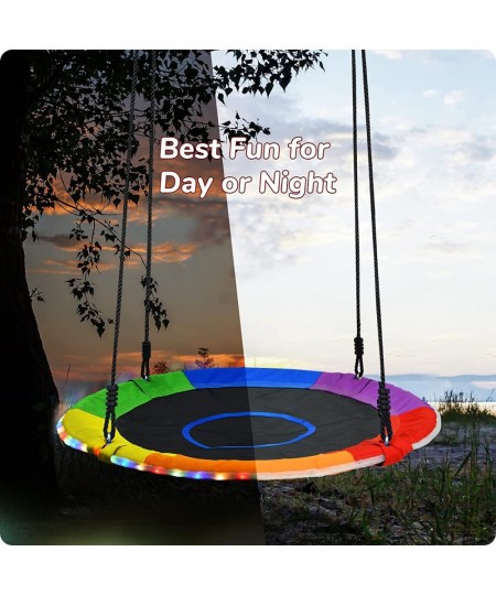 700lbs 40 Inch Saucer Tree Swing for Kids Adults Outdoor with LED Lights 2 Tree Hanging Straps $143.17 - Play Sets & Playgrou...