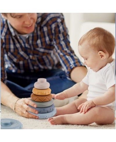 Baby Stacking Toy for Toddlers - Early Education Soft Glue Rainbow Circle Six-Layer Stacking Music Toddler Baby's Teether Toy...