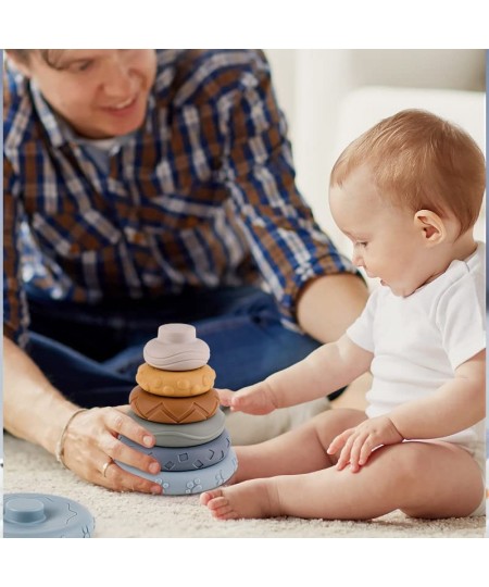 Baby Stacking Toy for Toddlers - Early Education Soft Glue Rainbow Circle Six-Layer Stacking Music Toddler Baby's Teether Toy...