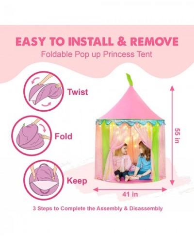 Princess Tent with Star Lights & Carry Case Pop Up Play Tent Princess Castle Indoor Playhouse Foldable Kids Play Tent Outdoor...