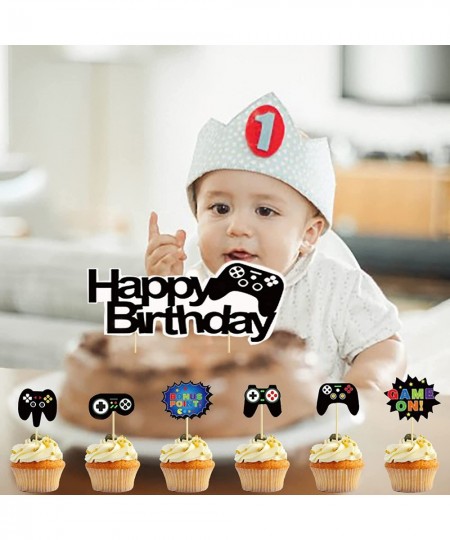 Video Game Cake Topper 11 pcs Video Game Theme Double Sided Glitter Cake Decoration Birthday Party Supplies for Game Fans Kid...