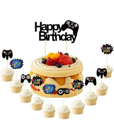 Video Game Cake Topper 11 pcs Video Game Theme Double Sided Glitter Cake Decoration Birthday Party Supplies for Game Fans Kid...