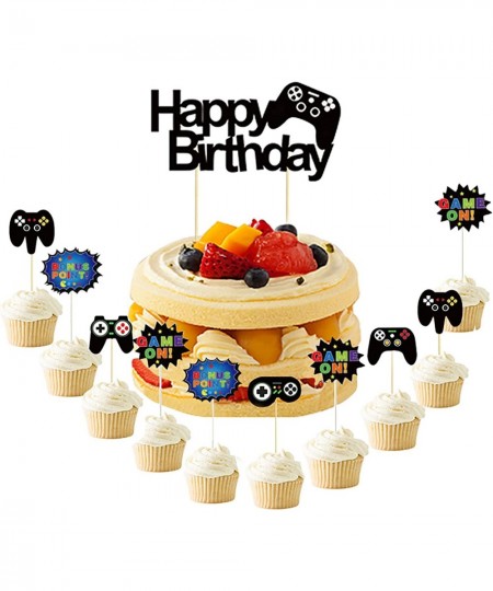 Video Game Cake Topper 11 pcs Video Game Theme Double Sided Glitter Cake Decoration Birthday Party Supplies for Game Fans Kid...