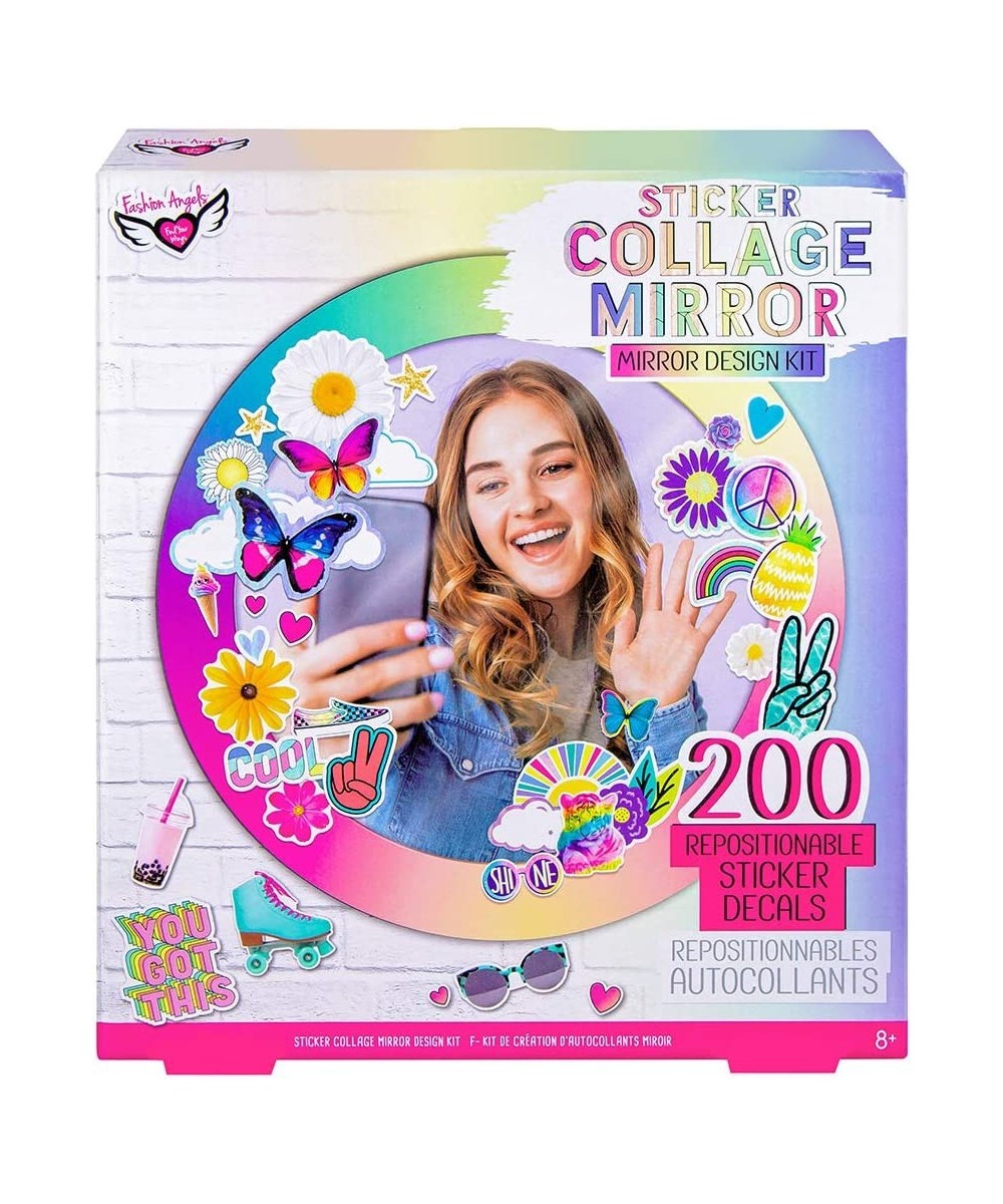 Sticker Collage Mirror Design Set - 1 Round Rainbow Mirror to Hang or Stand 3 Stickers Sheets with 200 Reusable Sticker Decal...