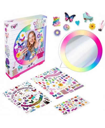 Sticker Collage Mirror Design Set - 1 Round Rainbow Mirror to Hang or Stand 3 Stickers Sheets with 200 Reusable Sticker Decal...