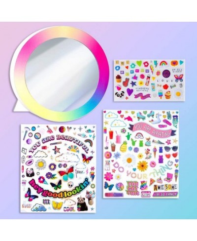 Sticker Collage Mirror Design Set - 1 Round Rainbow Mirror to Hang or Stand 3 Stickers Sheets with 200 Reusable Sticker Decal...