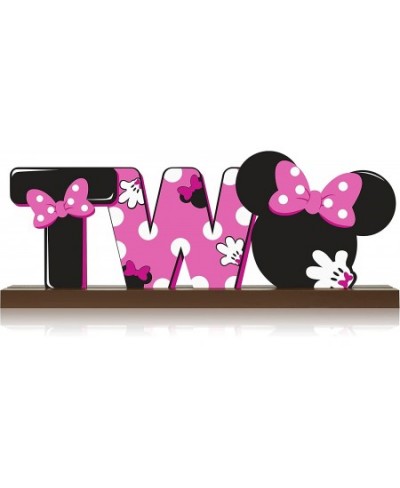 Laffact TWO Letter Sign Wooden Table Centerpieces Pink Cartoon Mouse 2nd Birthday Party Supplies Table Decoration Two Year Ol...