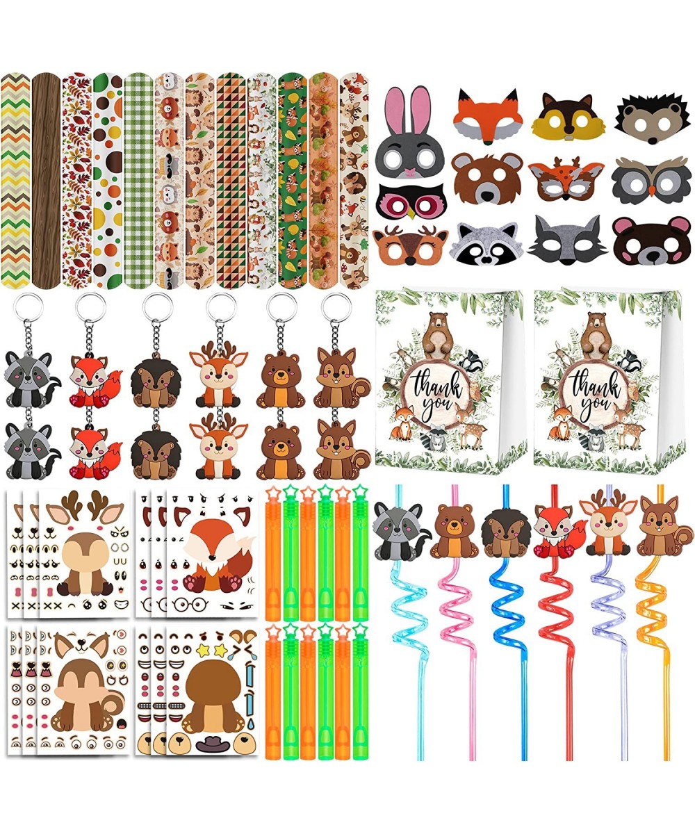 Woodland Party Favors 84 PCS Forest Animals Theme Masks Sticker Keychains Straws Slap Bracelets Bubble Sticks Gift Bags for K...