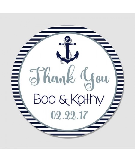 40 Personalized Navy & Gray Nautical Anchor Wedding Favor Label Stickers - Anchor Themed Wedding Favor Tags - Wedding Thank Y...