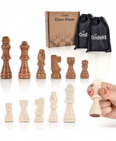 Wooden Chess Pieces Only – 32 Pieces Staunton Style Handcrafted Wood Chessmen with 2 Pouch Bags for Ease of Storage – 3” King...