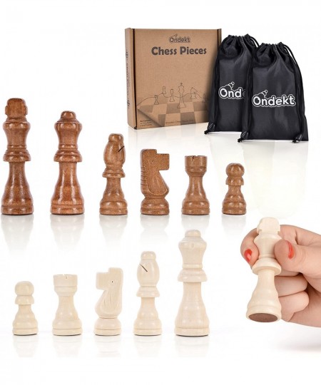 Wooden Chess Pieces Only – 32 Pieces Staunton Style Handcrafted Wood Chessmen with 2 Pouch Bags for Ease of Storage – 3” King...