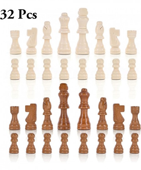 Wooden Chess Pieces Only – 32 Pieces Staunton Style Handcrafted Wood Chessmen with 2 Pouch Bags for Ease of Storage – 3” King...