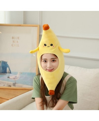 Plush Banana Hat Costume Banana Hat Funny Head Cover Cosplay Dress Up Banana Cap Cartoon Fruit Hat for Holiday Party Carnival...