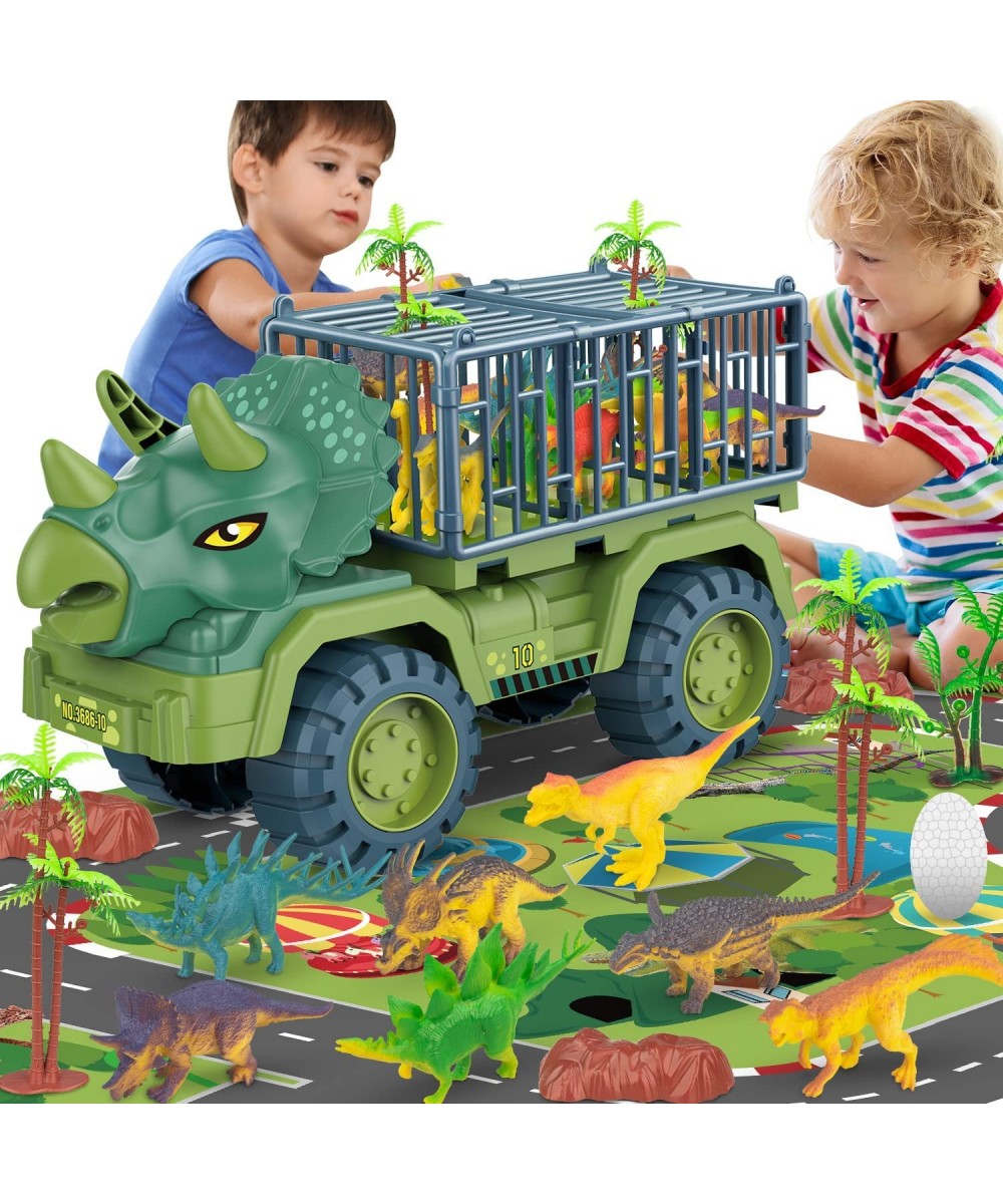 Dinosaur Transport Truck Playset Large Size Triceratops Vehicle Carrier Car Toys for 3 4 5 6 7 8 9 10 Years Old Boys Girls Ki...