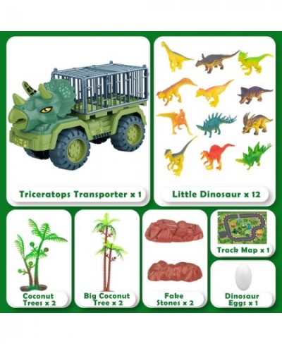 Dinosaur Transport Truck Playset Large Size Triceratops Vehicle Carrier Car Toys for 3 4 5 6 7 8 9 10 Years Old Boys Girls Ki...