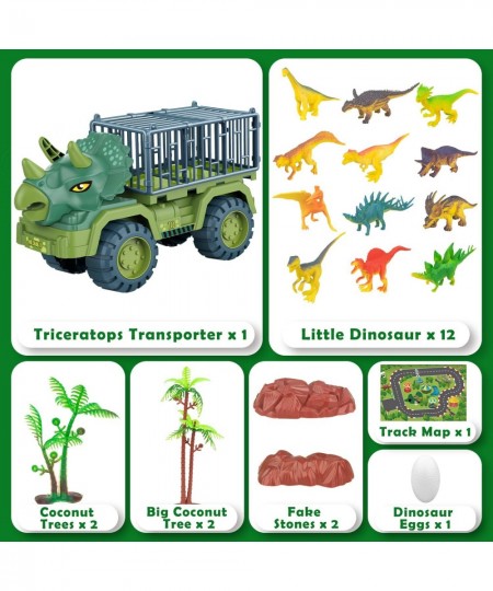 Dinosaur Transport Truck Playset Large Size Triceratops Vehicle Carrier Car Toys for 3 4 5 6 7 8 9 10 Years Old Boys Girls Ki...