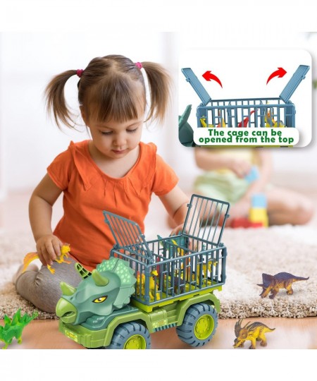 Dinosaur Transport Truck Playset Large Size Triceratops Vehicle Carrier Car Toys for 3 4 5 6 7 8 9 10 Years Old Boys Girls Ki...