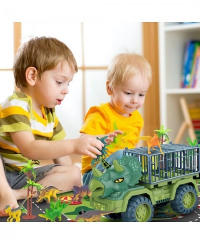 Dinosaur Transport Truck Playset Large Size Triceratops Vehicle Carrier Car Toys for 3 4 5 6 7 8 9 10 Years Old Boys Girls Ki...