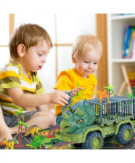 Dinosaur Transport Truck Playset Large Size Triceratops Vehicle Carrier Car Toys for 3 4 5 6 7 8 9 10 Years Old Boys Girls Ki...