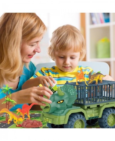 Dinosaur Transport Truck Playset Large Size Triceratops Vehicle Carrier Car Toys for 3 4 5 6 7 8 9 10 Years Old Boys Girls Ki...