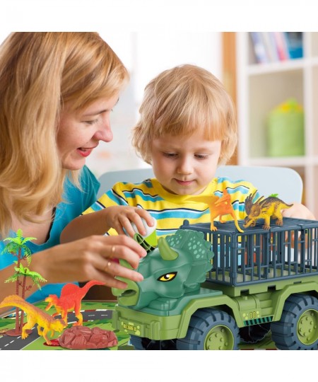 Dinosaur Transport Truck Playset Large Size Triceratops Vehicle Carrier Car Toys for 3 4 5 6 7 8 9 10 Years Old Boys Girls Ki...