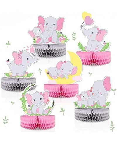 6 PCS Pink Elephant Honeycomb Centerpieces Baby Girl It's A Girl Table Decorations Pink Little Peanut Cutouts For Pink Elepha...