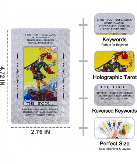 Tarot Cards for Beginners with Meanings on Them 78 Tarot Deck with Guide Book Plastic Waterproof Holographic Tarot Cards with...