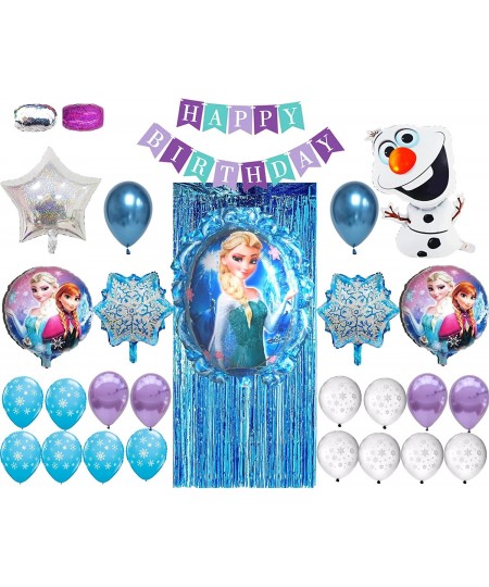 Frozen Birthday Party Supplies. Elsa and Anna Balloon Bouquet. Olaf and Snowflakes Balloon. Metallic Tinsel Foil Fringe. 28pc...