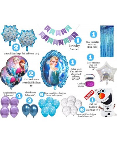 Frozen Birthday Party Supplies. Elsa and Anna Balloon Bouquet. Olaf and Snowflakes Balloon. Metallic Tinsel Foil Fringe. 28pc...