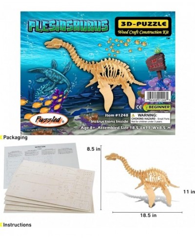 3D Puzzle Plesiosaurus Dinosaur Wood Craft Construction Model Kit Fun Educational DIY Wooden Dino Toy Assemble Model Unfinish...