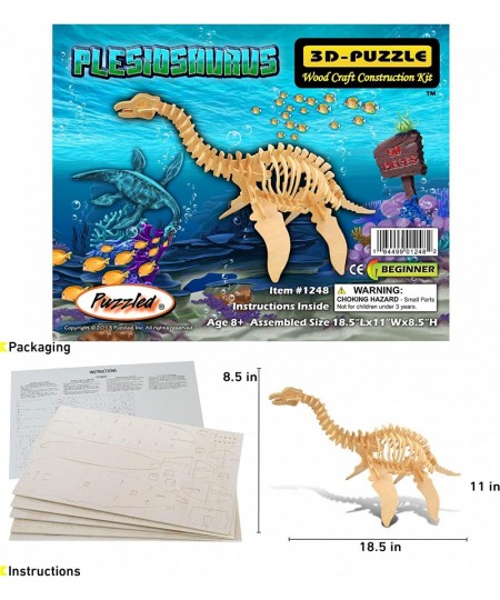 3D Puzzle Plesiosaurus Dinosaur Wood Craft Construction Model Kit Fun Educational DIY Wooden Dino Toy Assemble Model Unfinish...