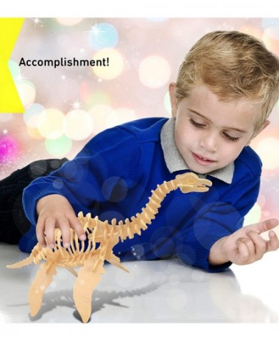 3D Puzzle Plesiosaurus Dinosaur Wood Craft Construction Model Kit Fun Educational DIY Wooden Dino Toy Assemble Model Unfinish...