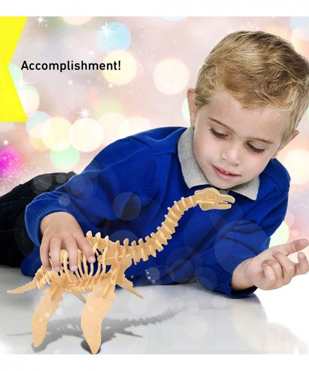 3D Puzzle Plesiosaurus Dinosaur Wood Craft Construction Model Kit Fun Educational DIY Wooden Dino Toy Assemble Model Unfinish...