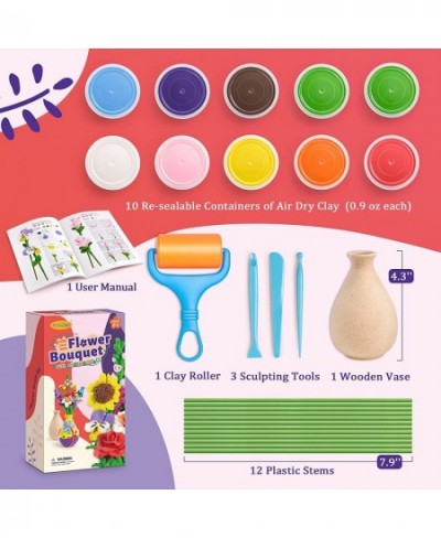 Flower Craft Kit for Kids Make Your Own Flower Bouquet with Air Dry Clay Arrange Clay Flowers & Create Personalized Art Great...