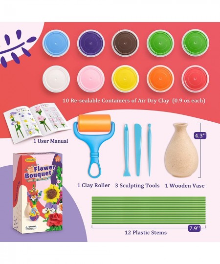 Flower Craft Kit for Kids Make Your Own Flower Bouquet with Air Dry Clay Arrange Clay Flowers & Create Personalized Art Great...