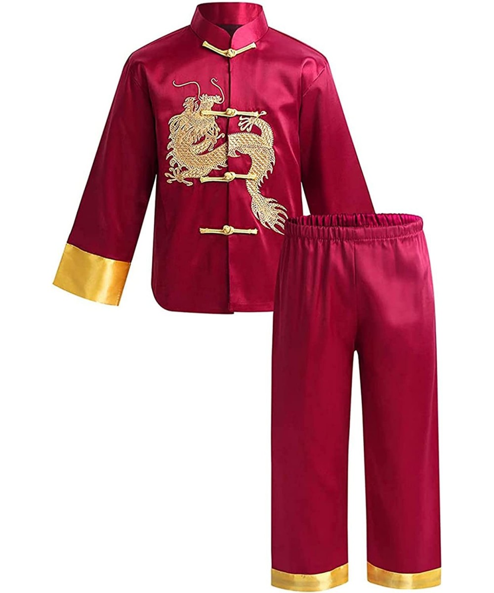 Boys Satin Embroidered Dragon Tang Uniform Traditional Chinese Kung Fu Outfit Tang Costume Martial Arts Suits $44.58 - Kids' ...