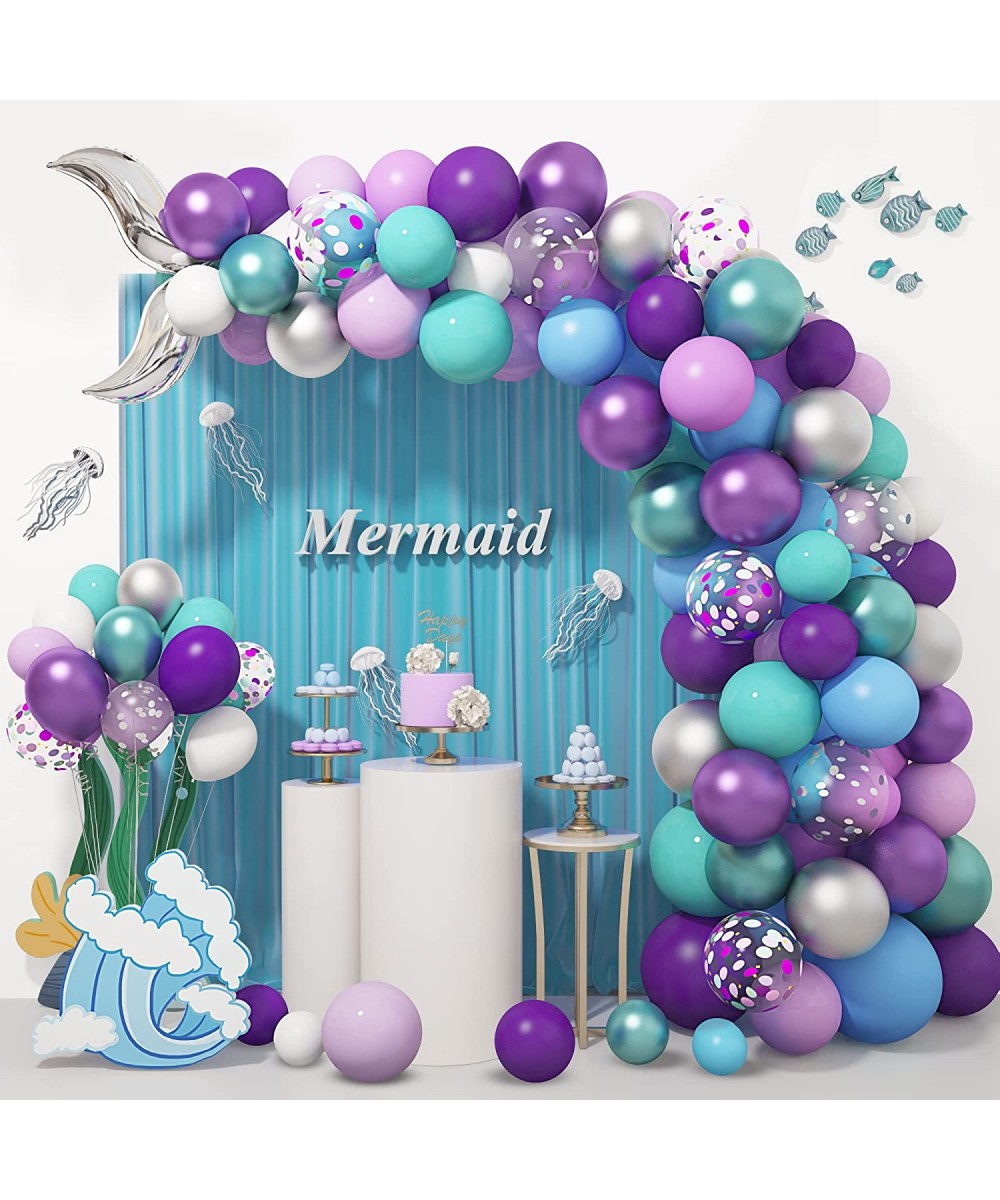 Mermaid Balloons Arch Garland Kit Party Decorations 131Pcs Purple Metallic Confetti Green Blue Latex Balloons for Mermaid Tai...