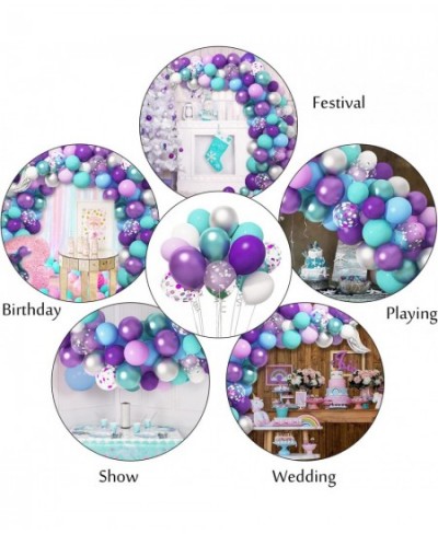 Mermaid Balloons Arch Garland Kit Party Decorations 131Pcs Purple Metallic Confetti Green Blue Latex Balloons for Mermaid Tai...