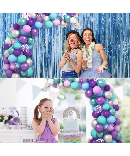 Mermaid Balloons Arch Garland Kit Party Decorations 131Pcs Purple Metallic Confetti Green Blue Latex Balloons for Mermaid Tai...