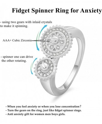 Silver Anti Anxiety Ring - Rotation Fidget Rings for Anxiety Women Anxiety Ring with Inlaid Crystal Gear Spinner Ring for Anx...