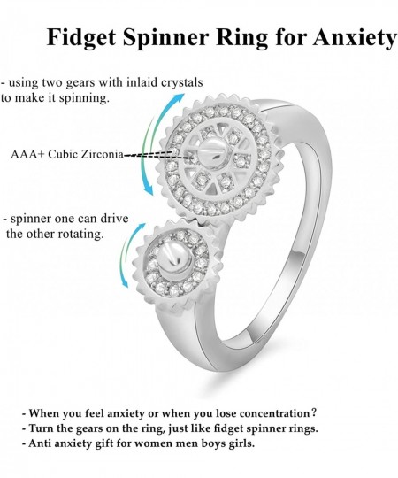 Silver Anti Anxiety Ring - Rotation Fidget Rings for Anxiety Women Anxiety Ring with Inlaid Crystal Gear Spinner Ring for Anx...