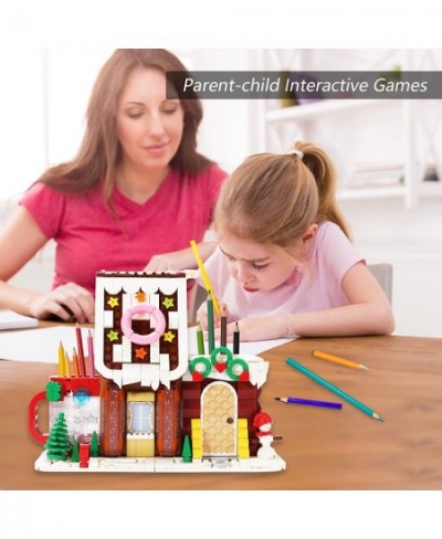 Christmas Gingerbread House Kit Montessori Building Toys Xmas Building Block Set Construction Toys with Pen Holder and Light ...