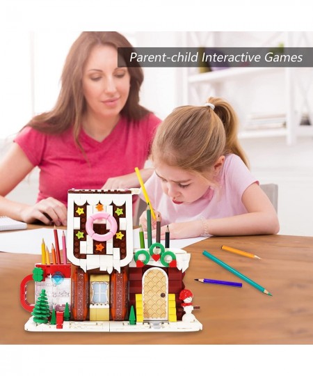 Christmas Gingerbread House Kit Montessori Building Toys Xmas Building Block Set Construction Toys with Pen Holder and Light ...