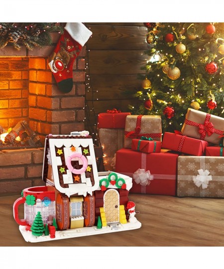 Christmas Gingerbread House Kit Montessori Building Toys Xmas Building Block Set Construction Toys with Pen Holder and Light ...