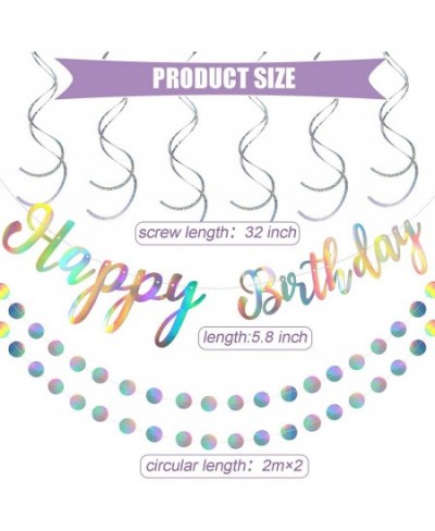 Happy Birthday Banner Iridescent Birthday Party Decoration Shiny Happy Birthday Sign Circle Garlands Holographic Hanging Dots...