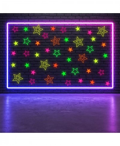 Neon Glow Star Stickers Colorful Hollow Star Stickers Glow Twinkle Star Cutouts Glow Party Supplies Hanging Decor for Neon Gl...