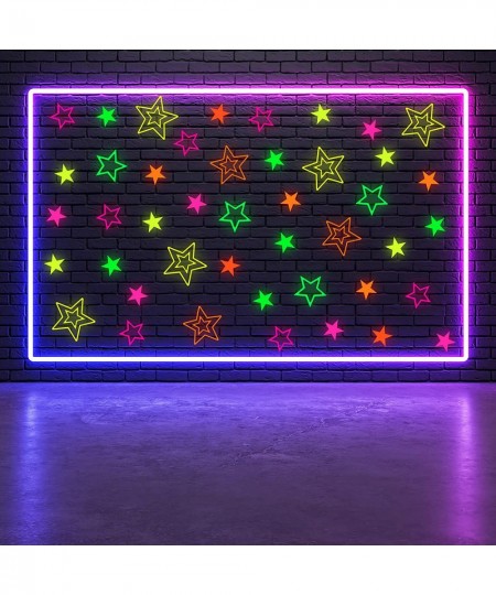 Neon Glow Star Stickers Colorful Hollow Star Stickers Glow Twinkle Star Cutouts Glow Party Supplies Hanging Decor for Neon Gl...